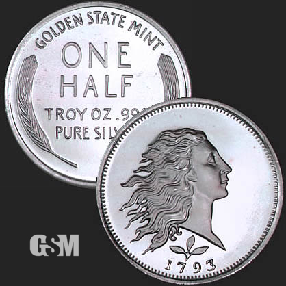 Flowing Hair 1/2 Oz Silver Round - 1/2 Oz Silver Coin