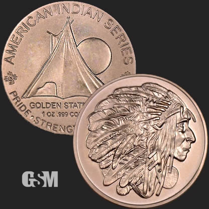 /"Chief Red Cloud/" American Indian Series Copper 1 oz .999 Copper Round