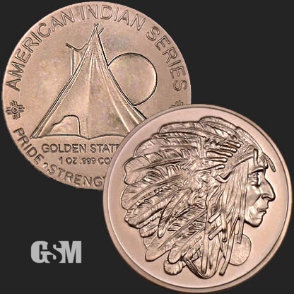 1 oz copper coin Native American Indian series # 1 copper bullion round