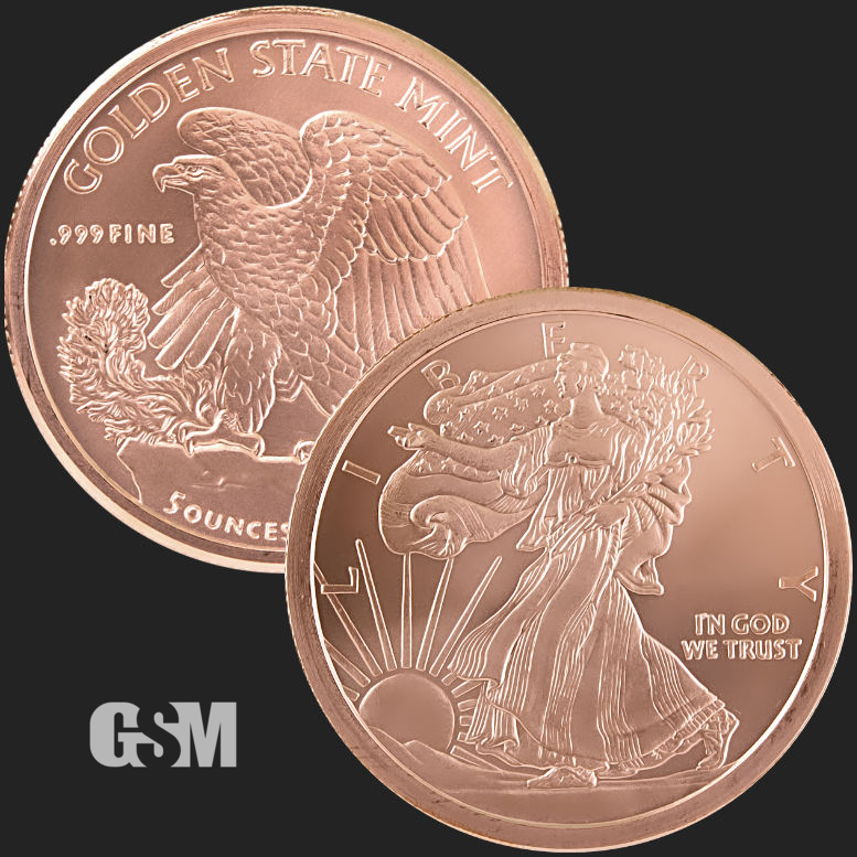 BIG 5oz Coin • WALKING LIBERTY Design • Copper Bullion 