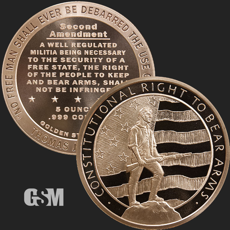 Details about   GSM Right to Bear Arms 2nd Amendment Uncirculated 1oz Troy .999 Silver Coin USA 