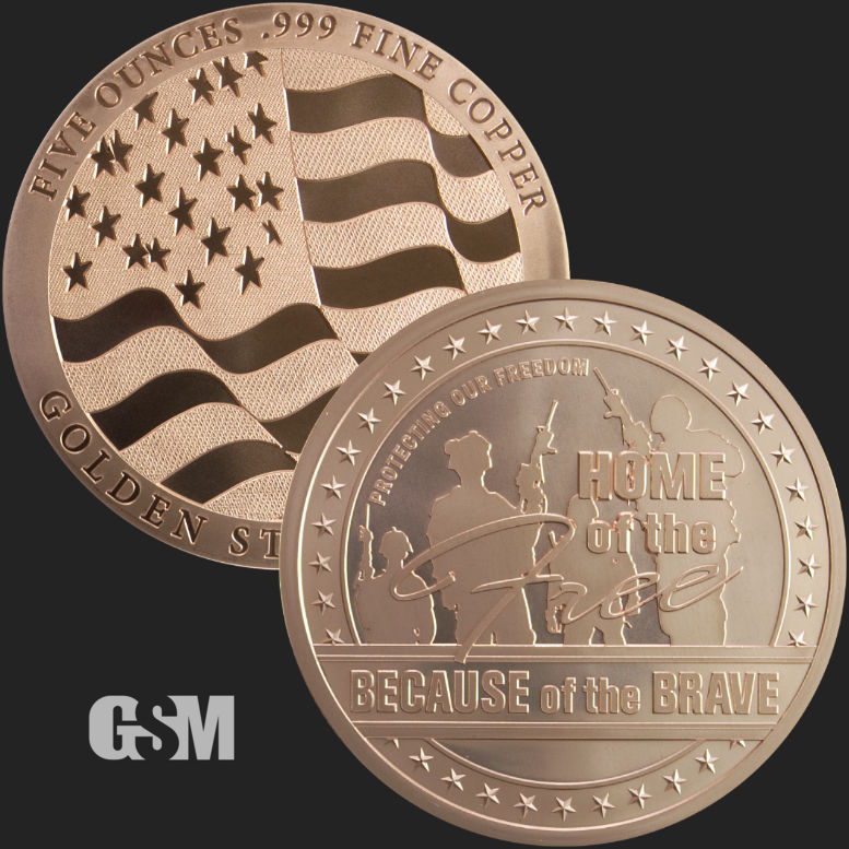 Because of the Brave 1oz Pure Copper Bullion Round!! Home of the Free 