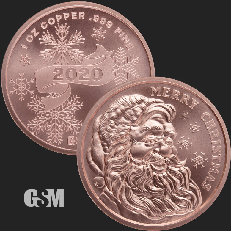 1 oz each .999 Fine Copper Bullion LOOK NICE 10 x Coins Christmas Design