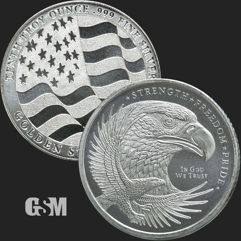 Fine Silver .999 Eagle Liberty Design TWO 1/10 Oz Rounds  *BU* 
