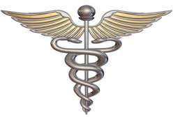 silver medical insignia