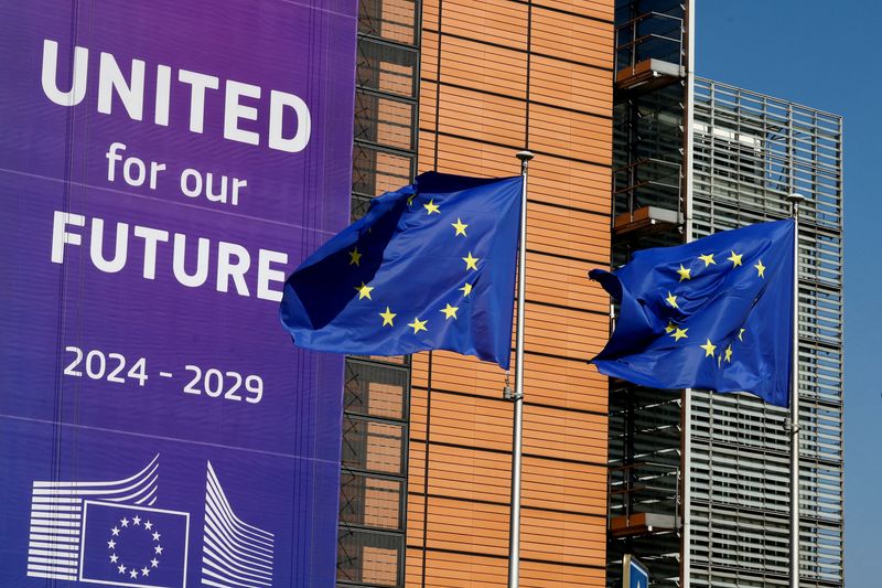 United for our Future 2024 - 2029 Sign with EU Flags Waving