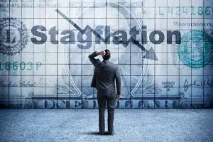 Stagflation Arrow going Down Man looking concerned