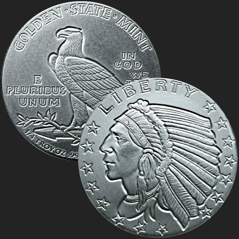 造幣局製 silver 盃 50g 1/10 oz Golden State Mint Silver Round Incuse Indian .999