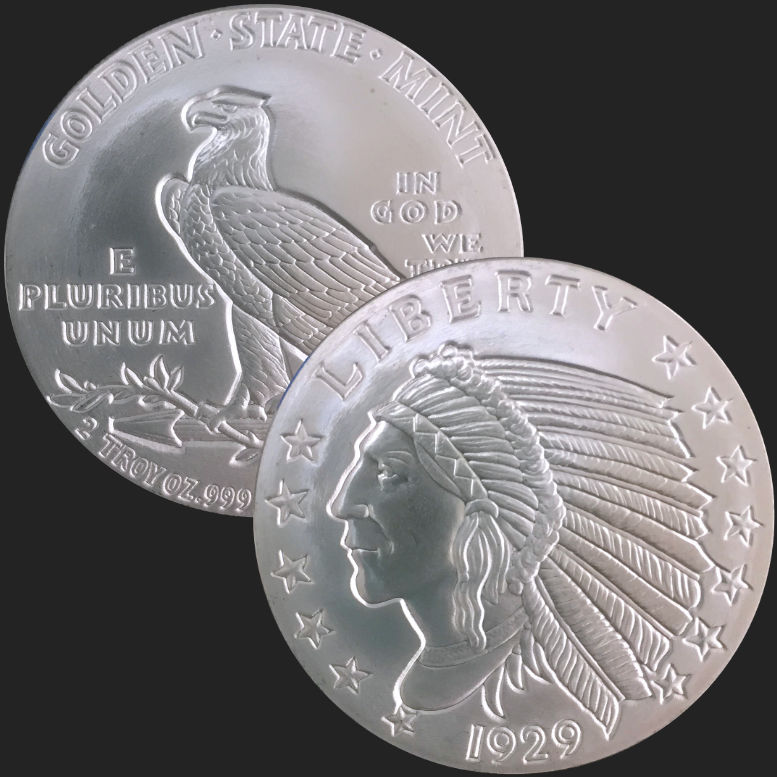 ② やってきた　OZ Incuse Indian 2 Oz Silver Round - 2 Oz Silver Coin