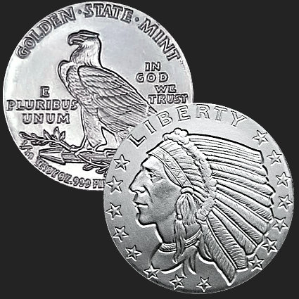 Incuse Indian THREE 1/10 Oz ROUNDS:Eagle Liberty Mercury Dime** .999 Silver**