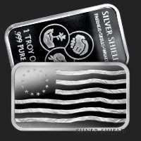 1 oz Colonial Flag Proof Bar Silver Shield MiniMintage Silver Bar
