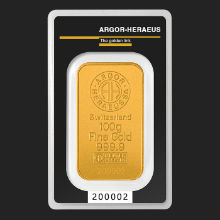100 Gram Argor-Heraeus Gold Bar (in Assay)