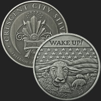 Excellent Sheep Eating Dollar & Crescent City Front & Back of 1 oz .999 Fine Antiqued Silver Coin