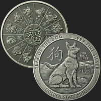 1 oz Year of the Dog Antiqued Silver Round (capsule included)
