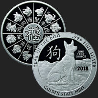 Beautiful Dog & Chinese Zodiac Calendar Front & Back of 1 oz .999 Fine Silver Coin