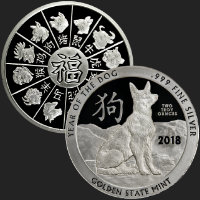 Beautiful Dog & Chinese Zodiac Calendar Front & Back of 2 oz .999 Fine Silver Coin