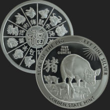 2019 Year of the Pig 5oz Silver Golden State Mint 220