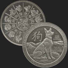 Beautiful Dog & Chinese Zodiac Calendar Front & Back of 5 oz .999 Fine Antiqued Silver Coin