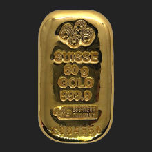 50 Gram PAMP Suisse Cast Gold Bar Golden State Mint 220