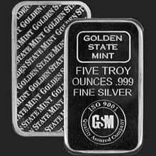Beautiful GSM 5 oz Golden State Mint Silver Bar .999 Fine Bullion
