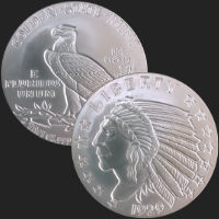 Beautiful Incuse Indian & Eagle Front & Back of 2 oz .999 Silver Coin