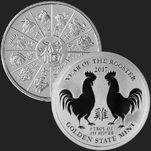 Beautiful Rooster & Chinese Zodiac Calendar Front & Back of 5 oz .999 Fine Silver Coin