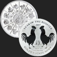 Beautiful Rooster & Chinese Zodiac Calendar Front & Back of 1 oz .999 Fine Silver Coin