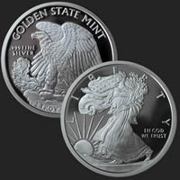 Excellent Walking Liberty & Eagle Front & Back of 2 oz .999 Fine Silver Coin