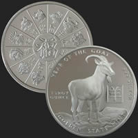 Beautiful Goat & Chinese Zodiac Calendar Front & Back of 1 oz .999 Fine Silver Coin
