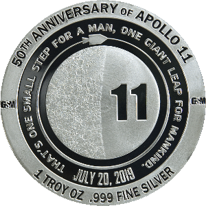 Apollo 11 Silver proof round 50th anniversary reverse