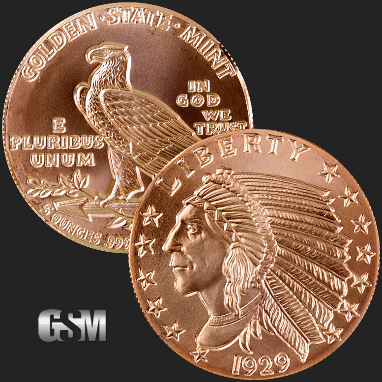 Incuse Indian 5 Oz Copper Round 5 Oz Copper Coin 