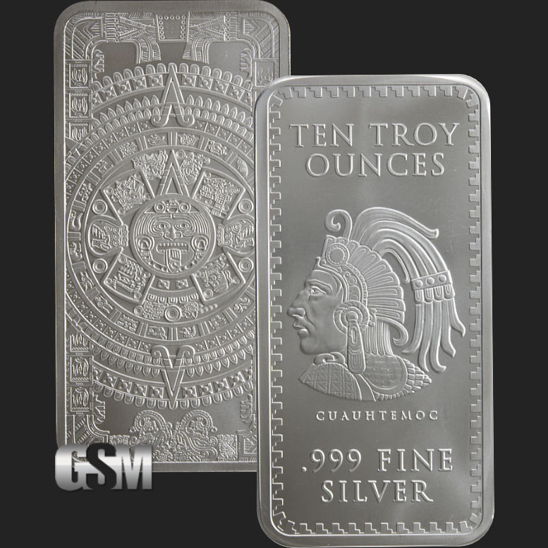 10 oz Aztec Calendar Silver Bullion Bar .999 Fine