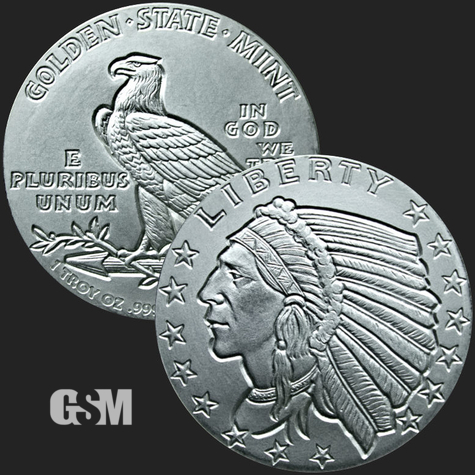 Beautiful Incuse Indian & Eagle Front & Back of 1 oz .999 Silver Coin