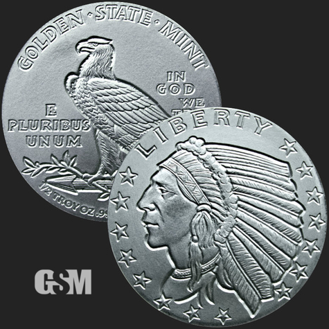 Beautiful Incuse Indian & Eagle Front & Back of 1/2 oz .999 Silver Coin