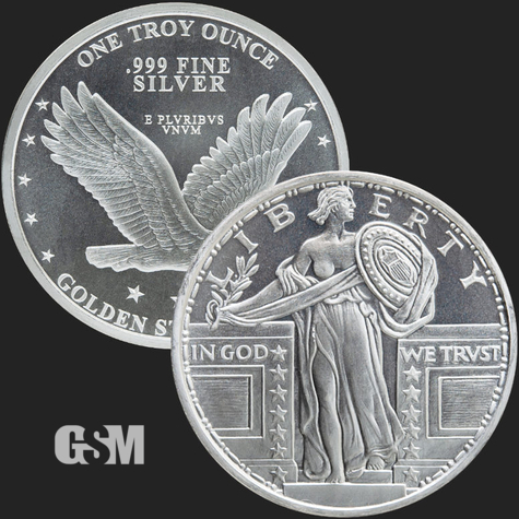 Beautiful Standing Liberty & Eagle Front & Back of 1 oz .999 Fine Silver Coin