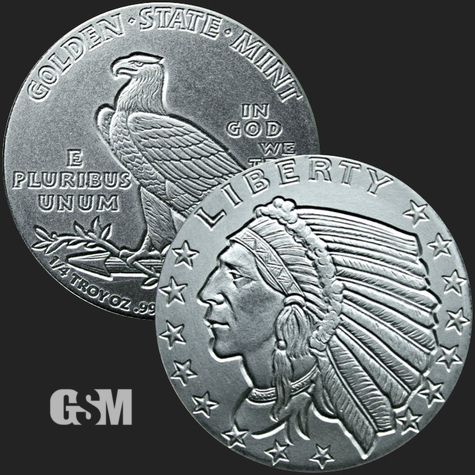 Beautiful Incuse Indian & Eagle Front & Back of 1/4 oz .999 Silver Coin