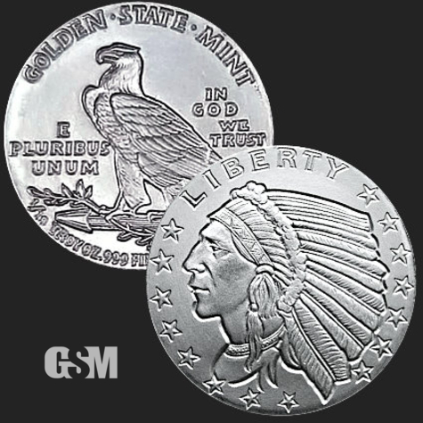 Beautiful Incuse Indian & Eagle Front & Back of 1/10 oz .999 Silver Coin