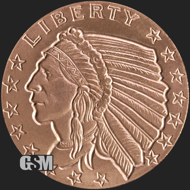 1 oz Golden State Mint Copper Round Indian Head .999 Fine Free Shipping USA 