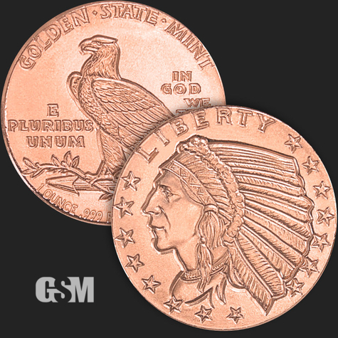 1 oz Incuse Indian Copper Golden State Mint 777 01