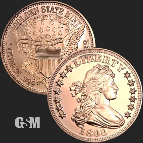 1 Oz Copper .999 BU Commemorative 1800 Draped Bust United States Dollar 