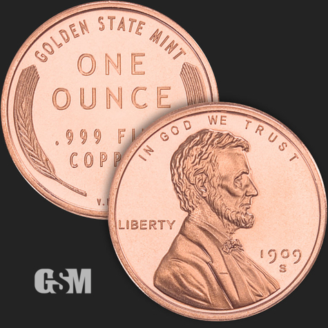 1 oz Lincoln Wheat Cent Copper Golden State Mint 777