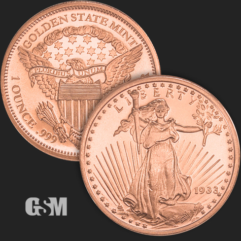 1 oz Saint Gaudens Proof Copper Golden State Mint 777