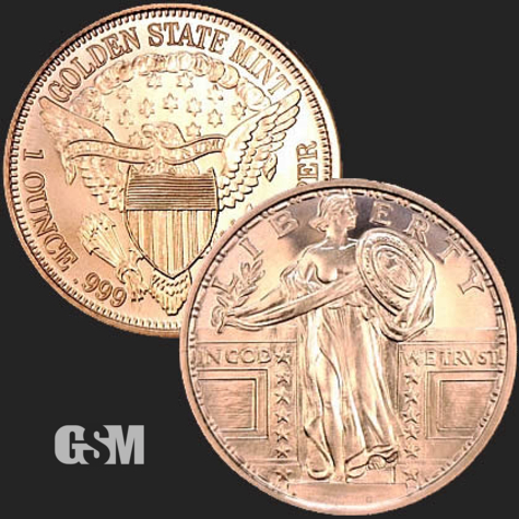 With Guns 1oz Standing Liberty Pure Copper Bullion Round!! 