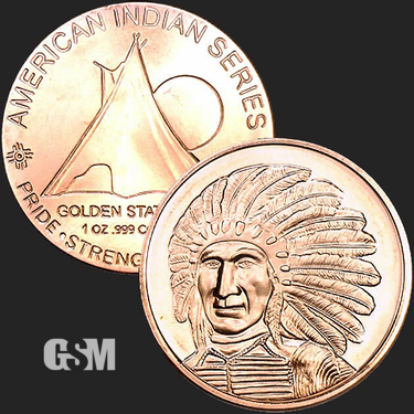 AMERICAN INDIAN SERIES DESIGN 1-1oz COPPER COIN// ROUND
