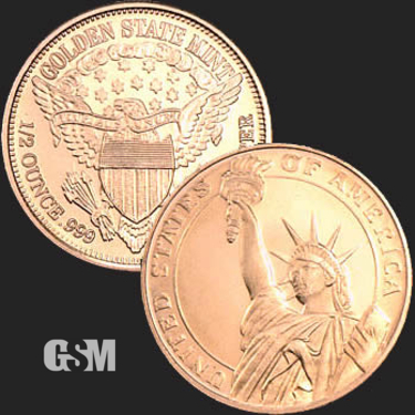 1 oz BU .999 Copper Round Statue Of Liberty Bullion Coin Free Shipping USA New