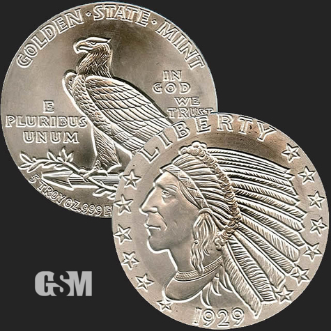 Beautiful Incuse Indian & Eagle Front & Back of 5 oz .999 Silver Coin