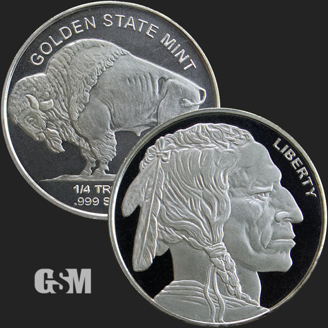 Beautiful Buffalo & Indian Front & Back of 1/4 oz .999 Silver Coin