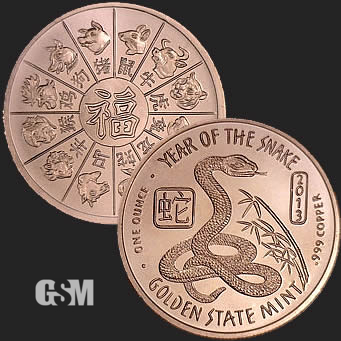 Year of the Snake 1 Oz Copper Round - 1 Oz Copper Coin