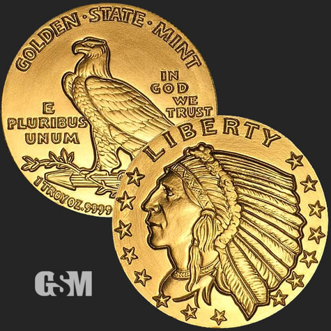 1 gram .999 Fine silver bullion round. Coin "Indian Brave" Design Lot of 10 