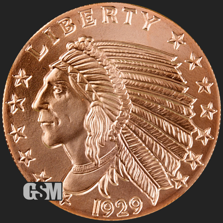 • INCUSE INDIAN Design 5 oz • .999 Copper Bullion 63MM BIG 5oz Coin 